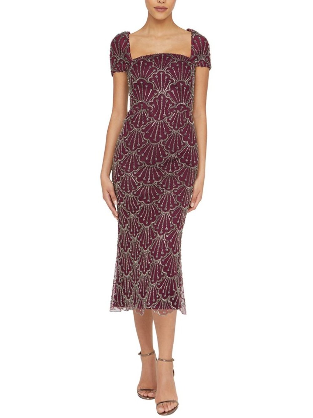 Theia Serena Oxblood Beaded Cocktail Dress Size 8 NWT